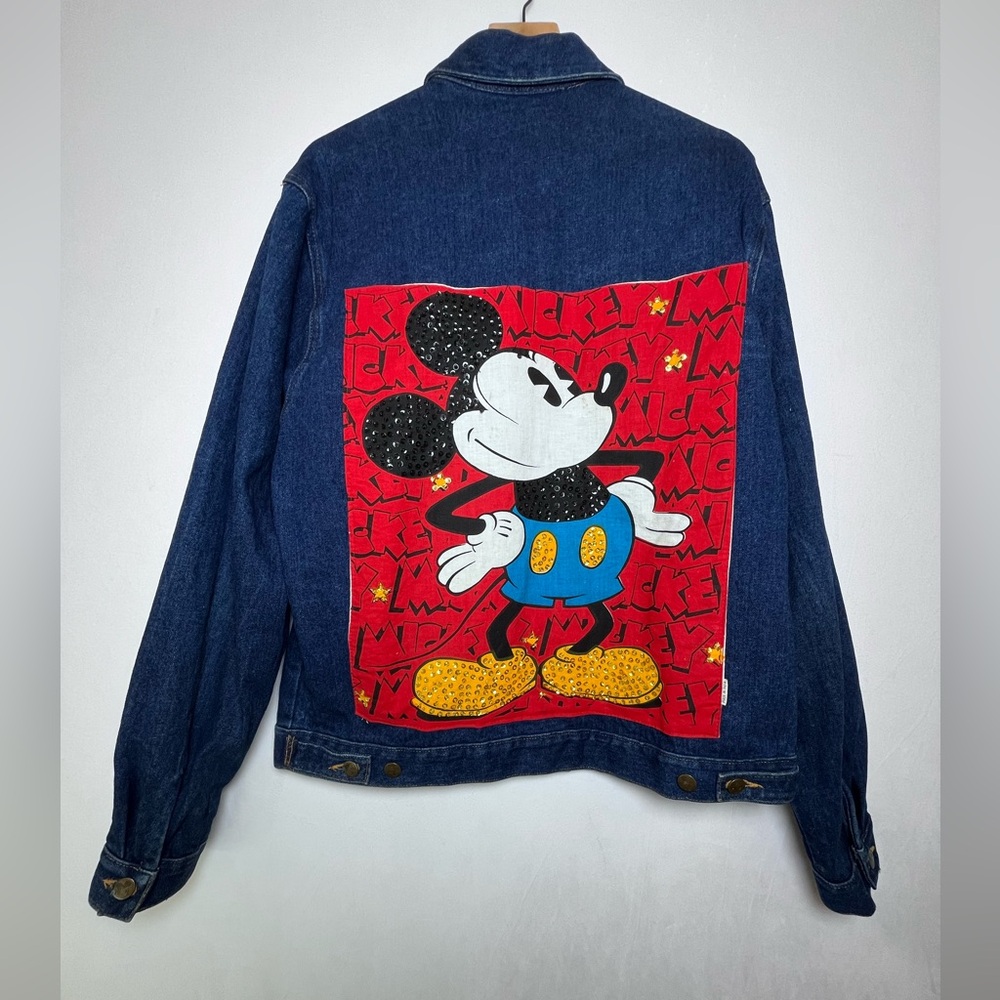 J.G Hook Vtg 80s Men’s Mickey Mouse jean trucker jacket embroidery sequined XL